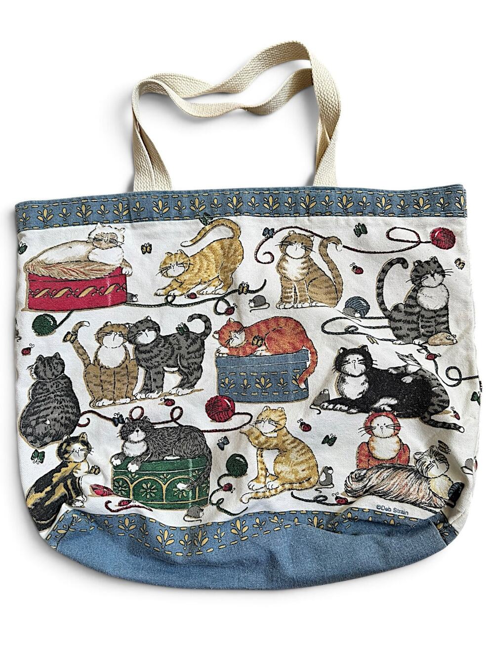 Vintage Y2K Deb Strain Cats Galore Tote Bag Cat Lady Cottagecore Made in USA